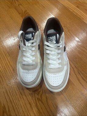 Cavalli Class Men's White and Brown Low-Top Sneakers
